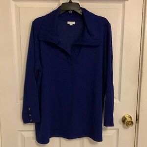 J.Jill Soft-Knit V-Neck Collared Long Sleeve Tunic Blue Sapphire SZ XL Petite